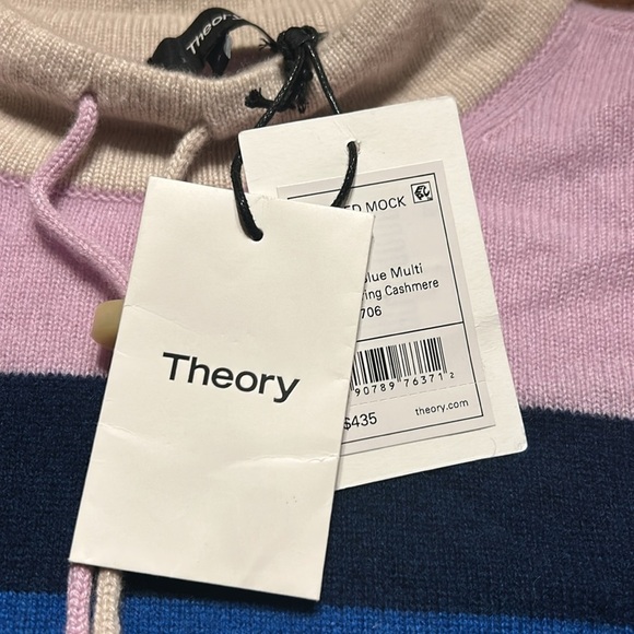 THEORY SWEATER STRIPED MOCK-NECK 100%CASHMERE PULLOVER Sz S MULTI COLOR …NWT - Picture 8 of 10
